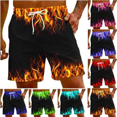 Imagem de BFAFEN Calção de banho masculino com estampa havaiana, shorts de praia, para exercícios e bolsos, Bermuda masculina laranja nº 01, GG