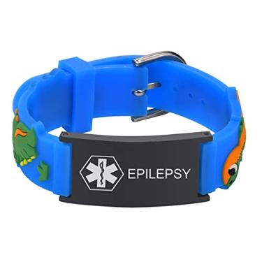 Imagem de Pulseira de identificação médica personalizada para crianças - pulseira de silicone para ataques de alergia ao autismo com crachá de alerta médico para crianças pequenas em caso de pulseiras de