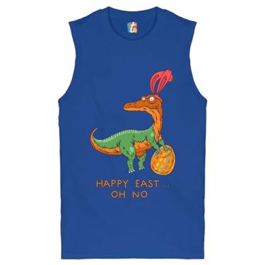 Imagem de Camiseta masculina Happy Easter Oh No Muscle Hunting Dinosaur, Azul, Medium
