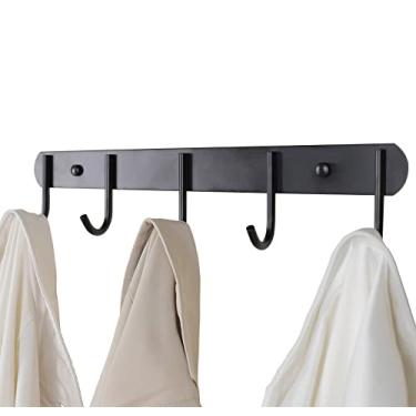 Imagem de Encozy Cabideiro montado na parede – 5 ganchos, resistente, aço inoxidável, gancho de metal para casaco, chapéu, toalha, bolsa, roupões (preto resistente, 2 peças)