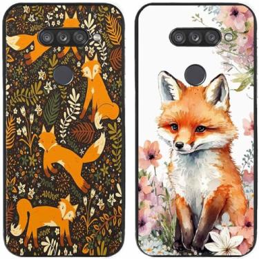 Imagem de 2 peças de capa de telefone traseira com estampa de raposa em flor TPU gel silicone para LG Series (LG V40 ThinQ)