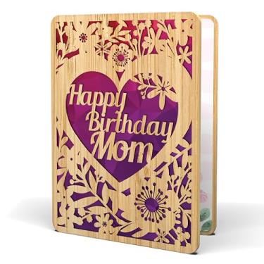 Imagem de AGAPE LOVE CARDS Cartão de feliz aniversário para mamãe - | Feito de bambu verdadeiro | 15 cm x 11,4 cm - 1 pacote (envelope incluído) | Corte a laser, cartão de aniversário floral para mãe de filha