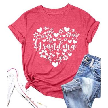 Imagem de Camiseta feminina com estampa de coração avó camiseta floral mamãe casual camiseta de manga curta para mãe, Rosa 2, P