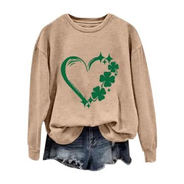 Imagem de Camiseta feminina St. Patricks Day St. Pattys Raglan verde St Patricks Top manga longa pulôver despojado, Caqui, M