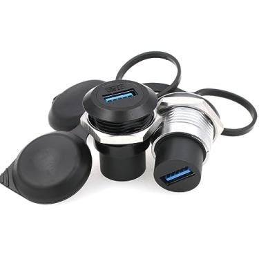 Imagem de SZRMCC Conector de montagem em painel USB 3.0, 2 peças, soquete fêmea USB, à prova d'água, cabo redondo, acoplador, adaptador de extensão com tampa contra poeira