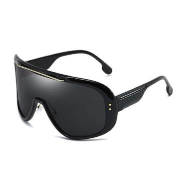 Imagem de Escudo viseira máscara óculos de sol feminino masculino oversized óculos à prova de vento um grande quadro óculos esporte uv400, preto, um tamanho