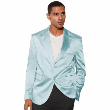 Imagem de Netsky Blazer masculino de cetim trespassado para homens, casual, leve, jaqueta de verão, casaco esportivo, Azul-celeste, Large