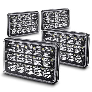 Imagem de TRUE MODS Faróis de LED 4 peças pretos 15 x 15 cm 45 W H4 feixe selado alto baixo H4652 H4666 H6545 H4651 H4656 para Freightliner Classic XL FLD 120 Peterbilt 379 357 378 385 KenTworth 600 T 800 W900