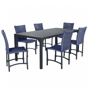 Imagem de Conjunto 6 Cadeiras Cannes Corda Náutica e Mesa Retangular Ripada 2,00m em Alumínio para Edícula, Jardim, Área, Varanda, Cozinha - Pintura Preto