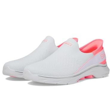 Imagem de Skechers GO Walk 7 MIA feminino, Acabamento rosa neon em tecido branco, 37