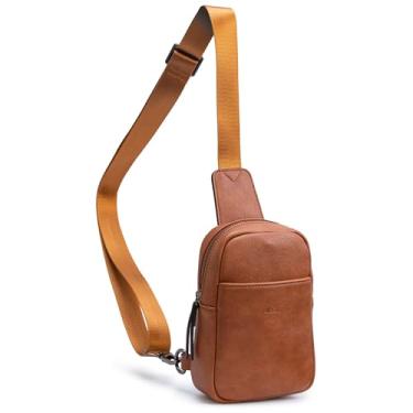 Imagem de Alldaily Bolsa tiracolo feminina pequena bolsa transversal de couro moderna bolsa de peito para viagens, pochete, Marrom
