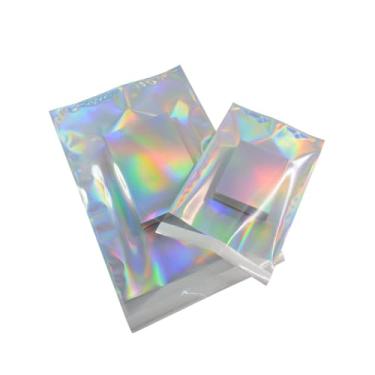 Imagem de 100 peças de envelopes frontais transparentes de poliéster holográfico metálico de folha de alumínio com glitter, envelopes de envio, envelopes autovedantes, bolsas de embalagem, sacos de