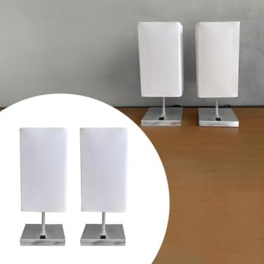 Imagem de Kit 2 Abajur luminária de Mesa Clássico Quadrado Escovado Com Interruptor Com Cúpula Branco Ref 49 Decoração Casa e Sala, Escritório, Quarto, cama