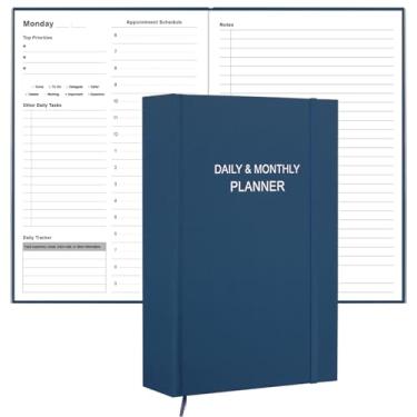 Imagem de Agenda diária e mensal para 2024 ou a qualquer momento – Agenda diária sem data, duas páginas por dia, agenda mensal semanal com horários por hora, organizador perfeito para sua vida, 14 cm x 21 cm,