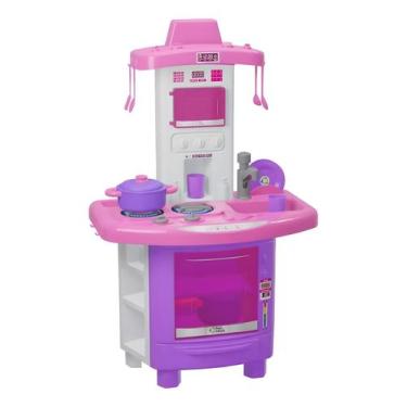 Imagem de Cozinha Infantil Menina Completa Pia Fogão Forno Sai Água Cor Rosa Pai