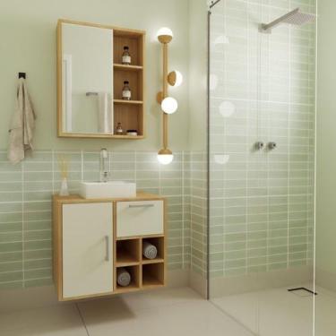 Imagem de Gabinete de Banheiro Suspenso 68cm com Balcão 1 Porta 1 Gaveta e Espel