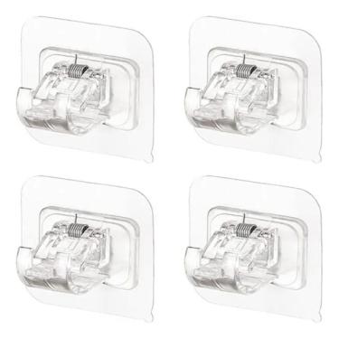 Imagem de Kit 4 Suportes De Varão De Cortina Adesivo Transparente Resistente E Durável Para Azulejos Mármore Vidro E Superfícies Lisas