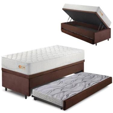 Imagem de Bicama Box Baú Suede Marrom 88x188 com Colchão Ecoline D33 Ecoflex - C