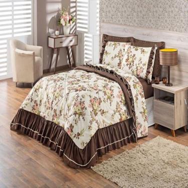 Imagem de Kit Enxoval Queen Charmy Floral Marrom Enxovais Aquarela 5 peças, Marr