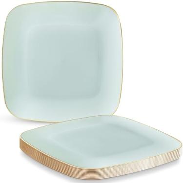 Imagem de Pratos de sobremesa de plástico quadrado turquesa premium - 15,24 cm (pacote com 12) | Elegante e durável para festas, eventos e entretenimento fácil