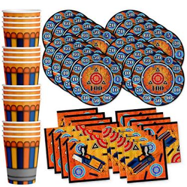 Imagem de Conjunto de suprimentos para festa de aniversário de arma de dardo, pratos, guardanapos, copos, utensílios de mesa, para 16