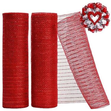 Imagem de TONIFUL 2 rolos de malha decorativa vermelha de 25,4 cm, malha de tecido com folha para suprimentos de grinalda, guirlanda de porta da frente, decoração de árvore de Natal, Ano Novo Dia das Bruxas (10