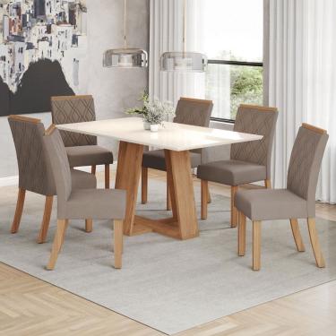 Imagem de Conjunto Sala de Jantar Lins 160 Cm Canto Reto 6 Cadeiras Natural/Off White e Bege
