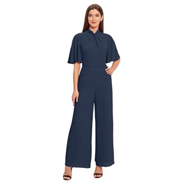 Imagem de Maggy London Macacão feminino de gola alta, trabalho, escritório, ocasião, evento, convidada, Manga esvoaçante - Blazer azul-marinho, 42