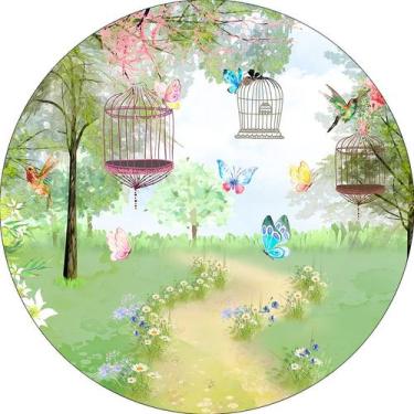 Imagem de Painel De Festa Redondo 1,50x1,50 - Jardim Aquarela Gaiolas 010 - Via 