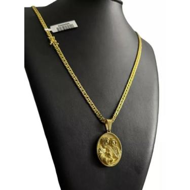 Imagem de Cordão Grumet 5mm + Pingente Jesus Família Banhado Ouro 18k - ToJoia18