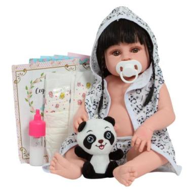 Imagem de Bebê Reborn Com Panda Roupão 46cm 100% Vinil Siliconado - Cegonha Rebo
