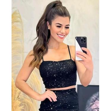 Imagem de top cropped paete lantejoula alça e brilho moda Glamour - M&K Shop, Pr