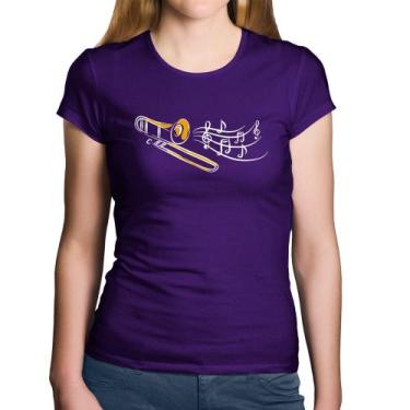 Imagem de Baby Look Algodão Trombone Notas Musicais - Foca na Moda, Roxo, GGG