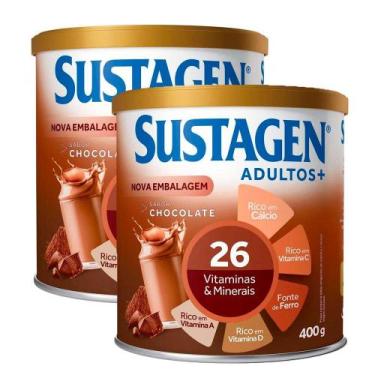 Imagem de Kit 2 Complemento Alimentar Sustagen Adultos+ Sabor Chocolate Lata 400