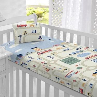 Imagem de Jogo de Cama Berço Auto Pista 02 Peças Lençol Fio Egípcio - Camasoft