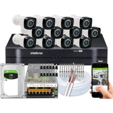 Imagem de Kit CFTV 12 Câmeras HD 720P Infravermelho 20 metros DVR Intelbras MHDX