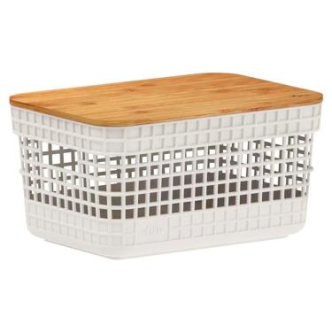 Imagem de Cesto Organizador Grid 2,2L com Tampa de Bambu Bege CG155BGF - Ou
