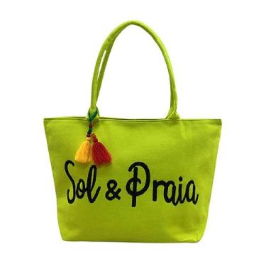 Imagem de Bolsa de Praia Neon Amarela Feminina Viagem Verão Piscina Resistente P