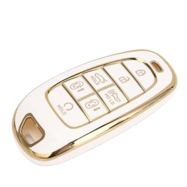 Imagem de Capa Fob Chave do Carro 7 Botões Pu Cobertura Completa para Sonata Tucson Santa Cruz 2022 a 2024 Proteção Portátil (Branco)