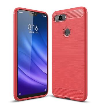 Imagem de CruzerLite Capa compatível com celular Xiaomi Mi 8 Lite, capa fina de absorção de choque de fibra de carbono compatível com celular Xiaomi Mi 8 Lite (vermelho)
