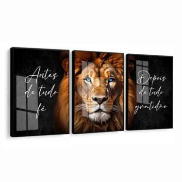 Imagem de Quadro Decorativo Leão nunca foi sorte Frase Fe Gratidão moderno luxo Sala Quarto Com Moldura vidro (Moldura Preta, 50x70, Com Vidro)