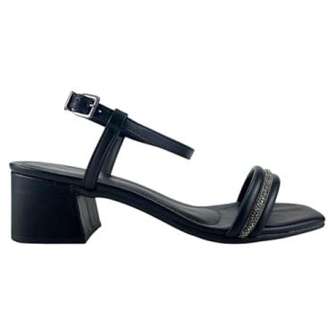 Imagem de Ramarim, Sandália Ramarim Salto Médio Preta com Tira Strass 2430203 Cor:Preto;tamanho:39;Genero:Feminino
