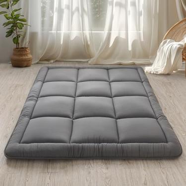 Imagem de WhatsBedding Colchão japonês futon colchão de 7,6 cm cinza tatami tapete de dormir com espuma de memória desfiada, dobrável e portátil, espreguiçadeira dobrável e portátil, cama de acampamento para