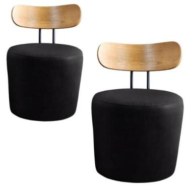 Imagem de Kit 02 Puffs Poltronas Vênus Redondo com Encosto De Madeira Veludo Pre