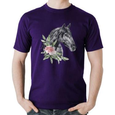 Imagem de Camiseta Algodão Cavalo e Flores - Foca na Moda, Roxo, G