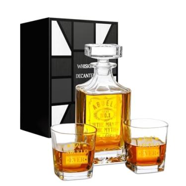 Imagem de Onebttl Conjunto de decantadores de uísque Abuelo Gifts 750 ml com tampa e 2 copos de uísque para licor, burbon, uísque, perfeito para Abuelo no Natal, Dia dos Pais – Man Myth Legend
