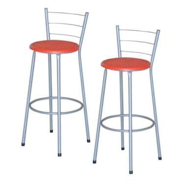 Imagem de Jogo 2 Banqueta Alta Ratan Cinza Retro - Lamar Design, Vermelho