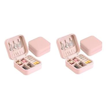 Imagem de 2 Porta Joias Compacto Portátil com Zíper Estojo Organizador de Joias para Viagem Anéis Colares e Brincos (Rosa Claro)