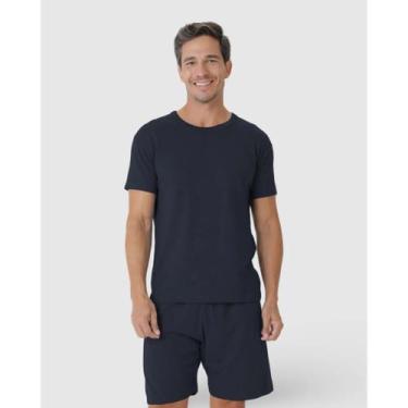 Imagem de Pijama Masculino Malha Listrada Eco Malwee Ref. 122472, Azul escuro, G