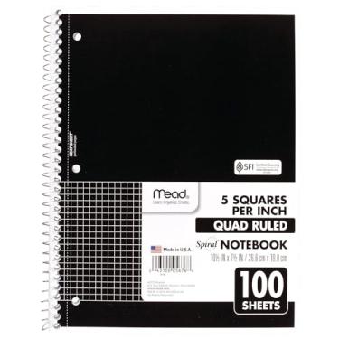 Imagem de Caderno Mead Spiral 05676AA5, papel quadriculado, 19 x 26,7 cm, 100 folhas, preto